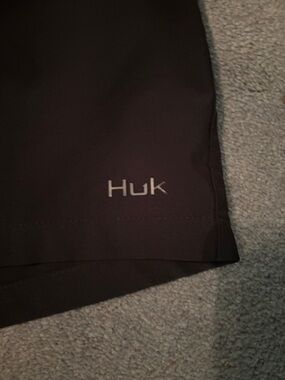 Huk Men's Black Athletic Swim Shorts with Gray Drawstring